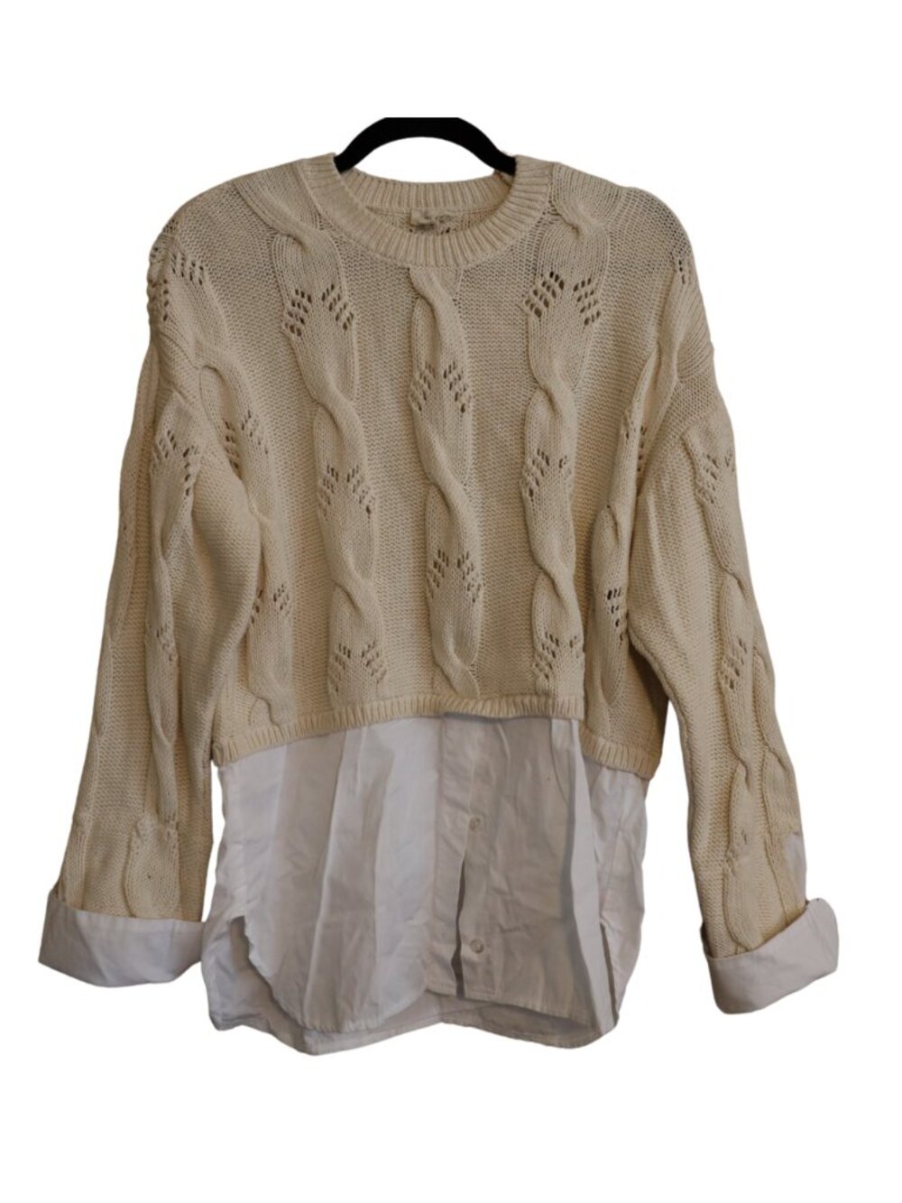 Anthropologie Pilcro Cable Knit Twofer Layered Sweater Cream Small Like New